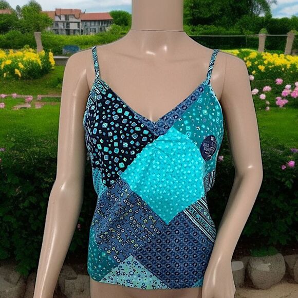 Y2K Patchwork Print FITTED Tank Top M NEW Vtg 90s Bra Cami Fairy Bohemian Hippie - Picture 13 of 16